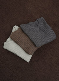 【Et】Sheer Ribbed Henley Neck Knit