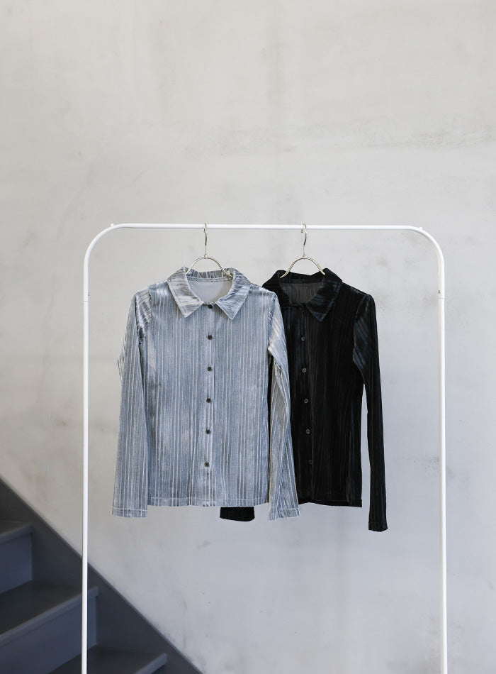 ランダムストライプベロアシャツ