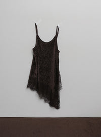【Et】Lace-Hem Velour Crepe Asymmetry long Camisole