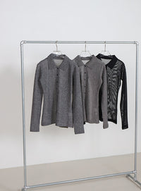 ボタンデザインポロメッシュカーディガン