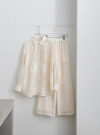 フラワーエンブロイダリーシアーオーバーサイズシャツ【セットアップ対応】【by SON】