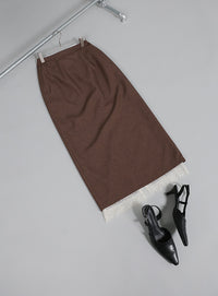 【Et】Lace-Layered Back Slit Skirt
