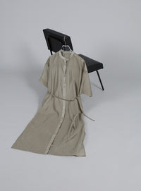 【Et】Half-sleeve Band Collar Sheer Shirt Onepiece