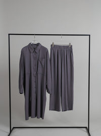 【Et】Linen-blend Waist Drawstring Shirt Dress