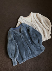 【Et】Shaggy V-Neck Volume Cardigan