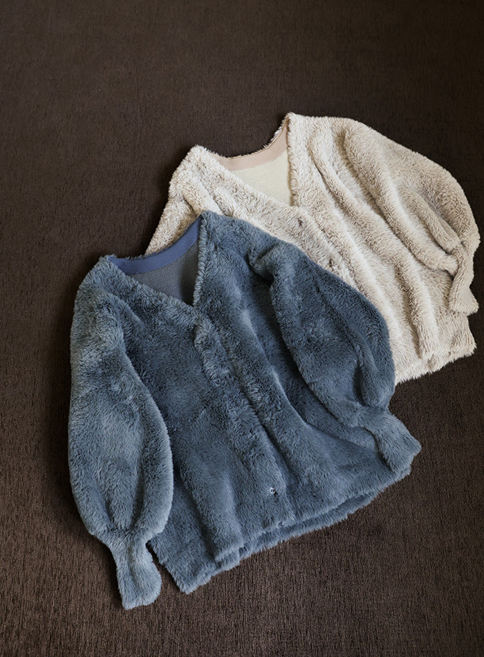 【Et】Shaggy V-Neck Volume Cardigan