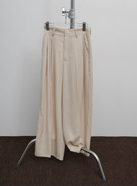 【Et】Two-Tuck Wide Strech Pants