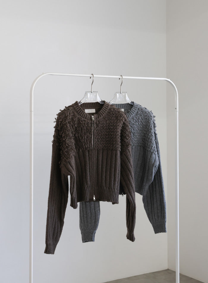 ループデザインダブルジップカーディガン