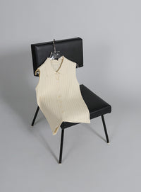 【Et】Polo Collar Rib Sleeveless Tops