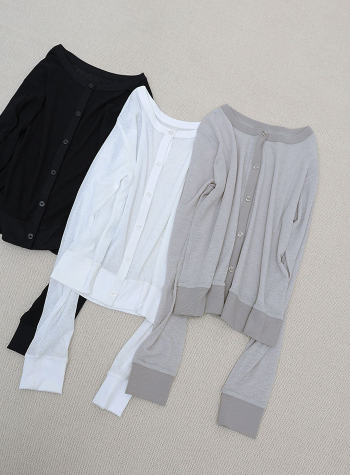 冷房対策】バイカラークルーネックシアーカーディガン – SELECT MOCA