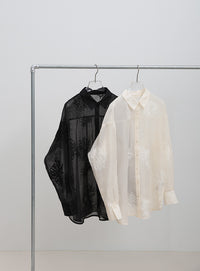 フラワーエンブロイダリーシアーオーバーサイズシャツ【セットアップ対応】【by SON】