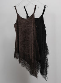 【Et】Lace-Hem Velour Crepe Asymmetry long Camisole