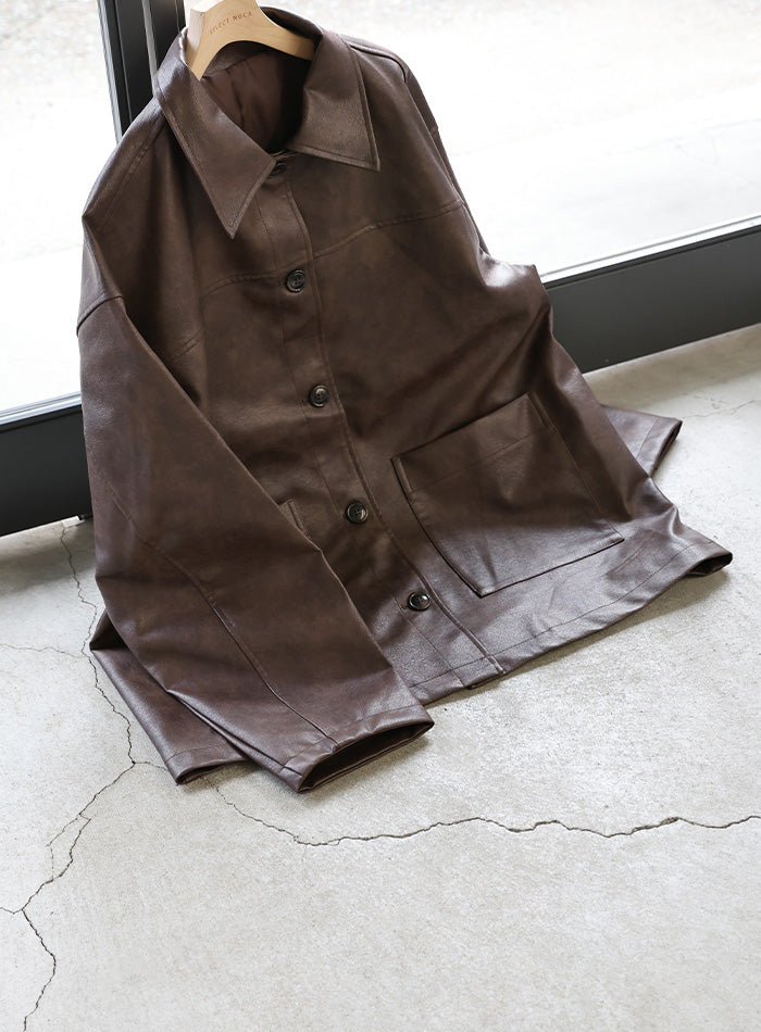 ステンカラーフェイクレザージャケット【by SON】 – SELECT MOCA