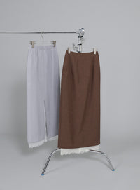【Et】Lace-Layered Back Slit Skirt