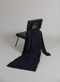 【Et】Linen-blend Waist Drawstring Shirt Dress