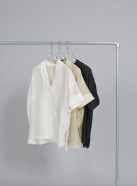 【Et】Open-Collar Sheer Shirt