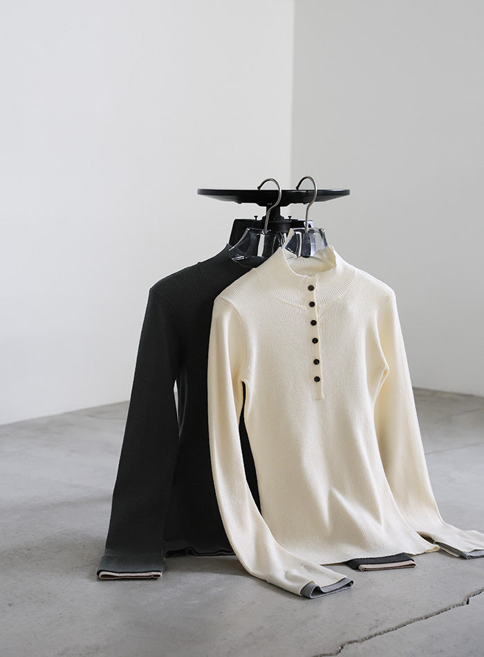 レイヤードスリーブヘンリーネックニット