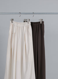 【Et】Twill Gathered Easy Wide Pants