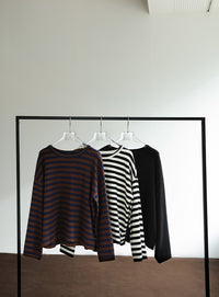 【Et】Flare Sleeve Assorted Border Knit