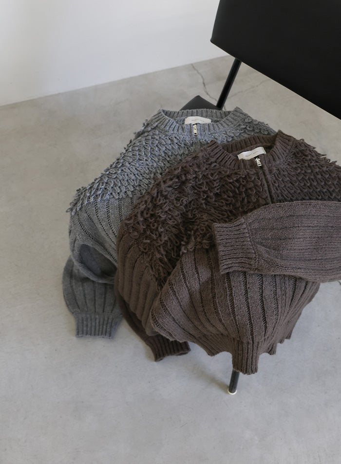 ループデザインダブルジップカーディガン