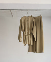 【Et】Cut-out Georgette Blouse Pants Set