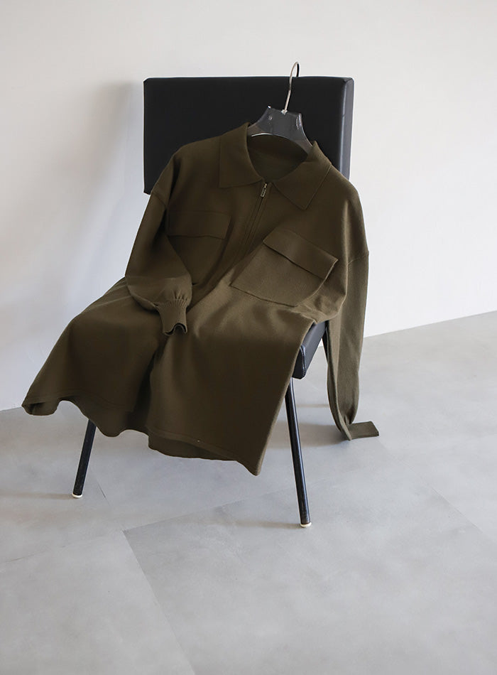 【Et】バックシャーリングハーフジップニット