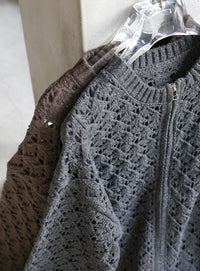 透かし編みジップカーディガン