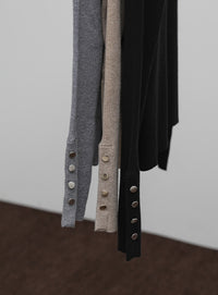 【Et】Crew Neck Button Sleeve Knit
