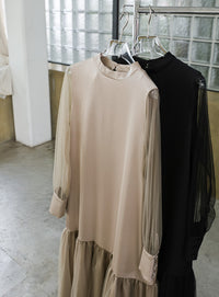 【オケージョン/結婚式】ヘムチュールサテンワンピース