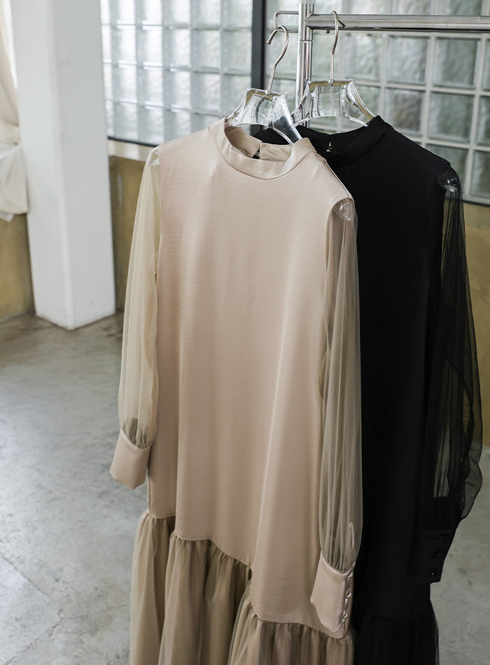 【オケージョン/結婚式】ヘムチュールサテンワンピース