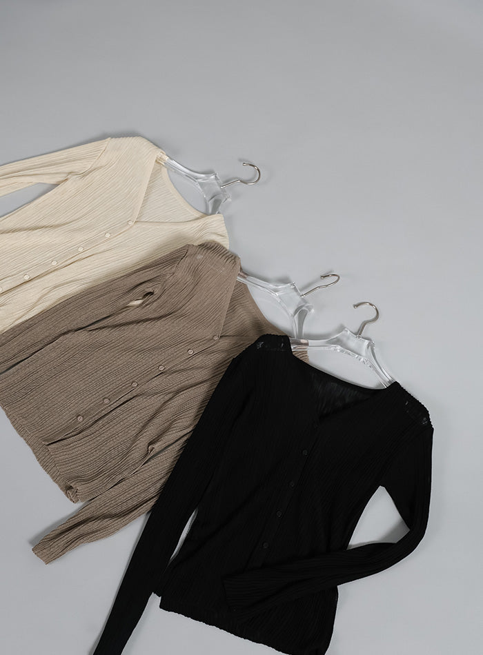 Et】Sheer Ribbed Deep Side Slit cardigan – SELECT MOCA