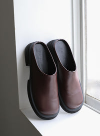 フェイクレザースライドシューズ