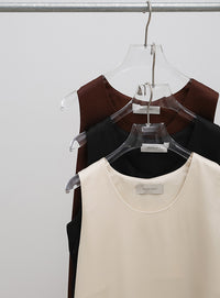 ラウンドネックサテンロングワンピース【セットアップ対応】【by SON】