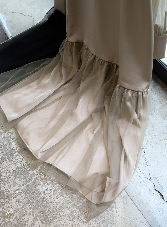 【オケージョン/結婚式】ヘムチュールサテンワンピース