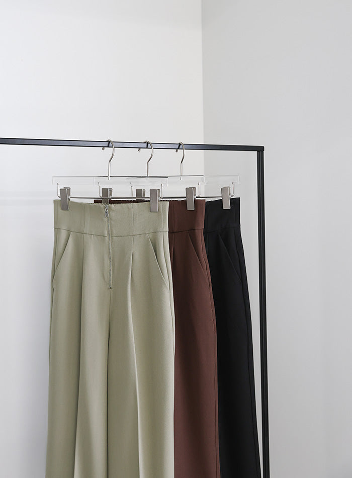 フロントファスナーハイウエストタックパンツ