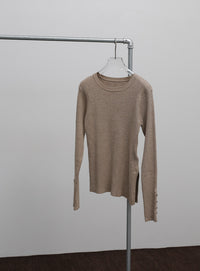 【Et】Crew Neck Button Sleeve Knit