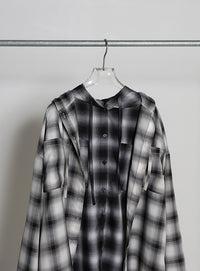 チェックシアーオーバーフーディーシャツ