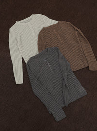 【Et】Sheer Ribbed Henley Neck Knit