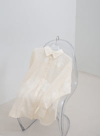 フラワーエンブロイダリーシアーオーバーサイズシャツ【セットアップ対応】【by SON】