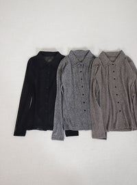 ボタンデザインポロメッシュカーディガン