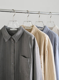 ピーチスキンストライプオーバーシャツ