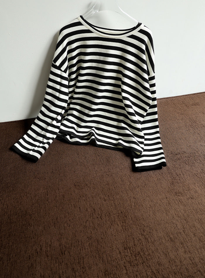 【Et】Flare Sleeve Assorted Border Knit
