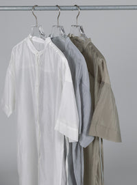 【Et】Half-sleeve Band Collar Sheer Shirt Onepiece