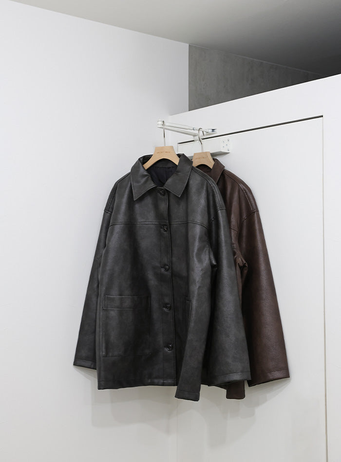 ステンカラーフェイクレザージャケット【by SON】 – SELECT MOCA