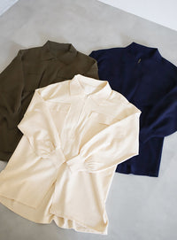 【Et】バックシャーリングハーフジップニット