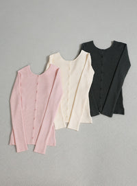 2WAYクルーネックリブシンプルカーディガン