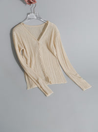 【Et】Sheer Ribbed Deep Side Slit cardigan