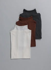 【Et】Mock Neck Sleeveless Knit Tops