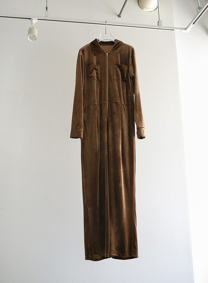 フロントジップベロアオールインワン