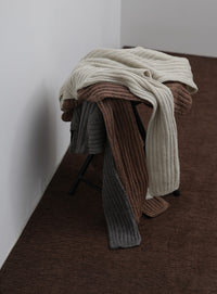 【Et】Sheer Ribbed Henley Neck Knit